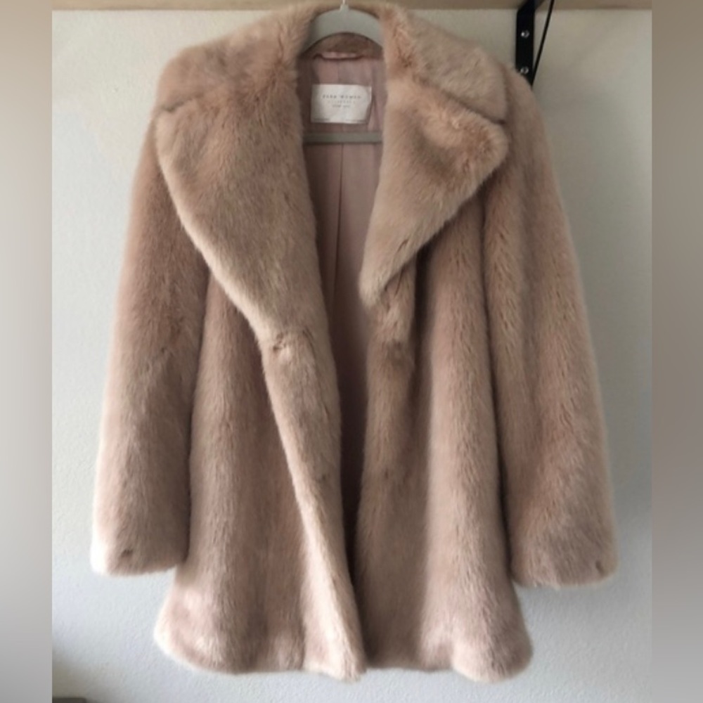 Zara Soft Faux Fur Teddy Oversized Pale Pink Coat Jac… Gem